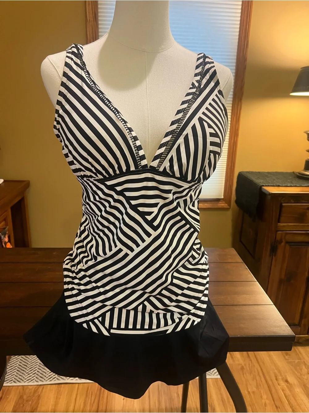 Tommy Bahama Black & White Striped Swim Top